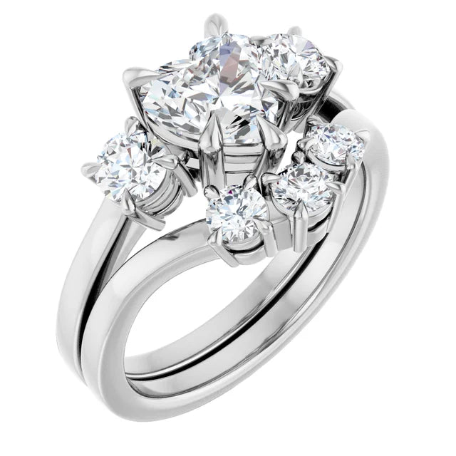Heart White Gold Tri Stone Lab Diamond Engagement Ring 