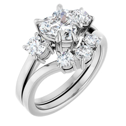 Heart White Gold Tri Stone Lab Diamond Engagement Ring 