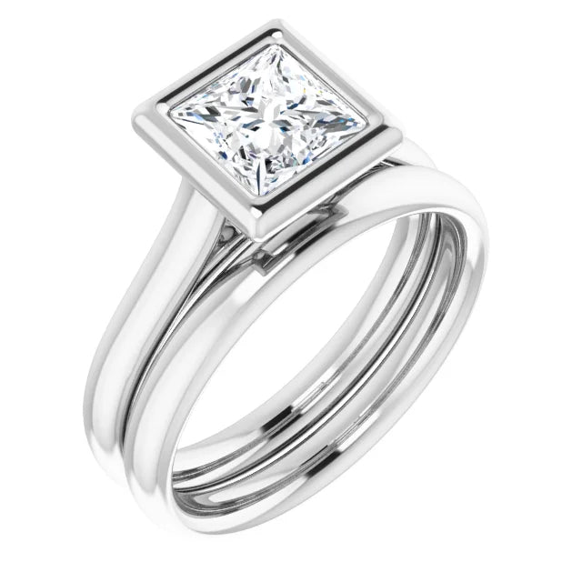 Princess White Gold Solitaire Bezel Lab Diamond Engagement Ring