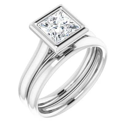 Princess White Gold Solitaire Bezel Lab Diamond Engagement Ring