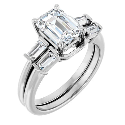 Emerald White Gold Baguette Accent Lab Diamond Engagement Ring 
