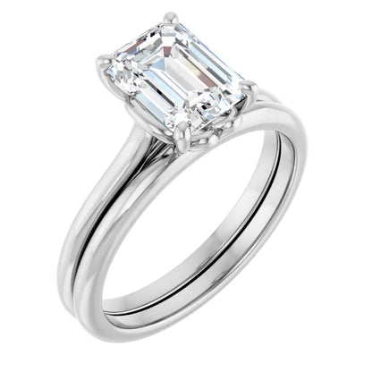 Emerald White Gold Four Claw Solitaire Lab Diamond Engagement Ring 