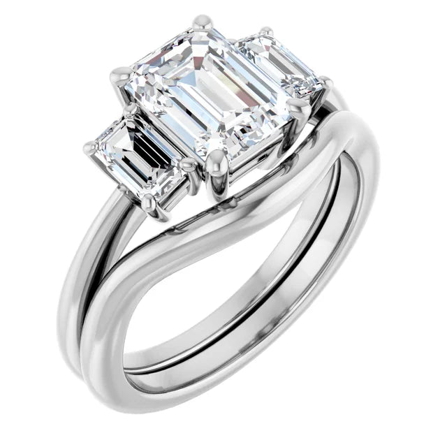 Emerald White Gold Tri Stone Lab Diamond Engagement Ring