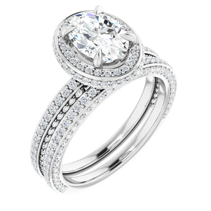 Oval White Gold Halo Pave Style Lab Diamond Engagement Ring 