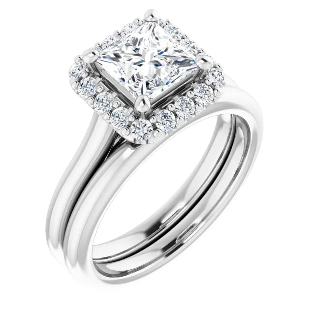 Princess Halo Solitaire White Gold Lab Diamond Engagement Ring 