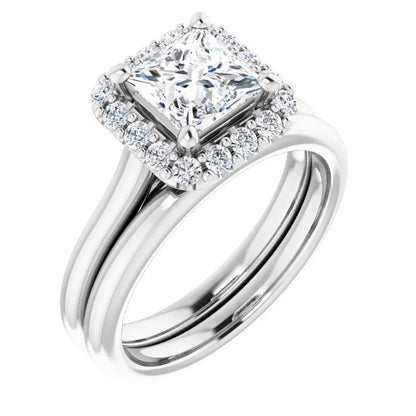 Princess Halo Solitaire White Gold Lab Diamond Engagement Ring 