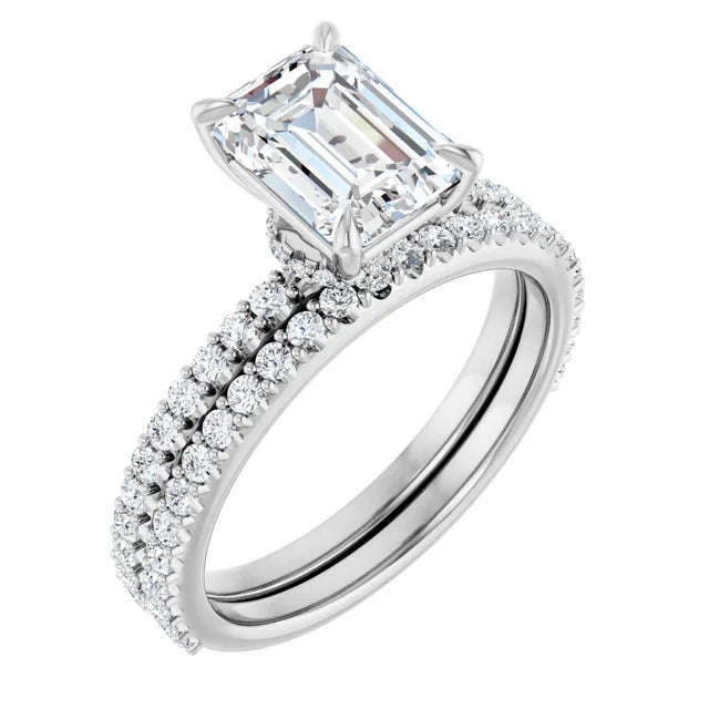 Emerald White Gold Claw Set Style Engagement Ring 