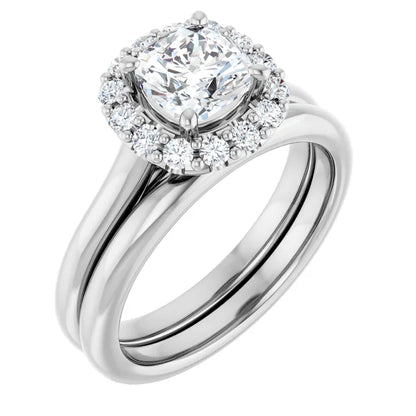 Cushion Halo Solitaire White Gold Lab Diamond Engagement Ring 
