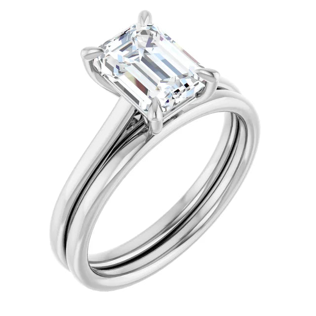 Emerald White Gold Four Claw Solitaire Lab Diamond Engagement Ring 
