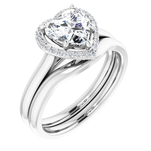 Heart Halo Solitaire Lab Diamond Engagement Ring White Gold. 