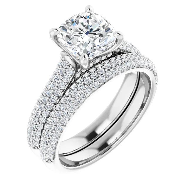 Cushion White Gold Pave Lab Diamond Engagement Ring 