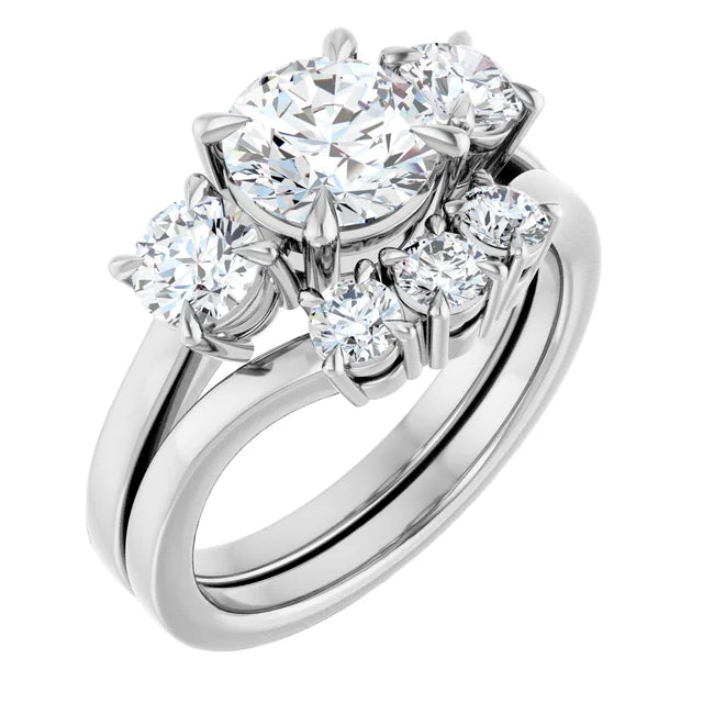 Round Brilliant White Gold Tri Stone Lab Diamond Engagement Ring 