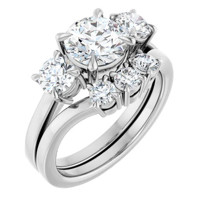 Round Brilliant White Gold Tri Stone Lab Diamond Engagement Ring 