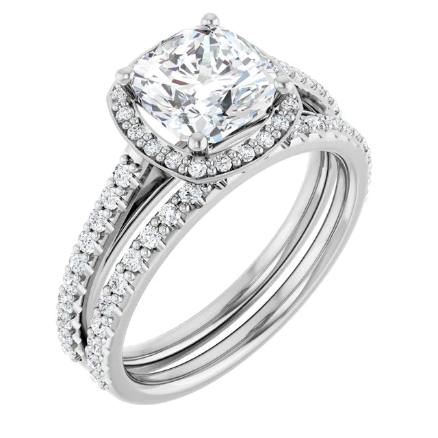 Cushion White Gold Halo Lab Diamond Engagement Ring 