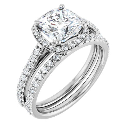 Cushion White Gold Halo Lab Diamond Engagement Ring 