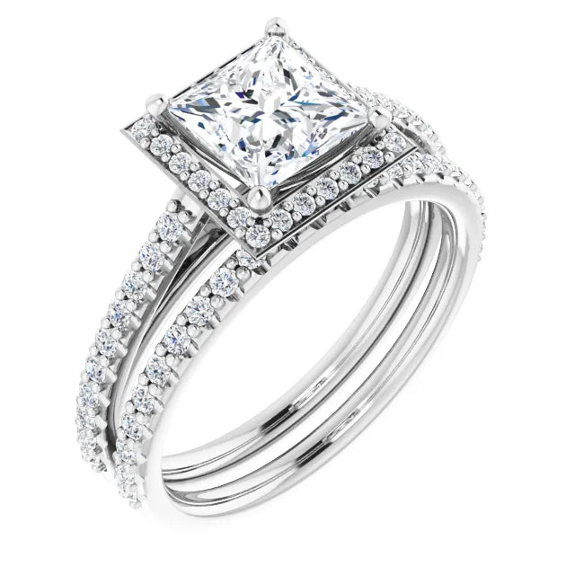 Princess White Gold Halo Lab Diamond Engagement Ring 