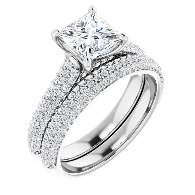 Princess White Gold Pave Lab Diamond Engagement Ring 