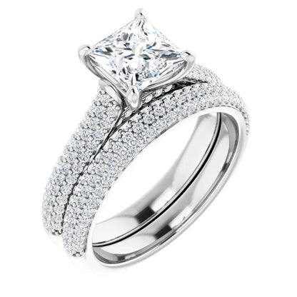 Princess White Gold Pave Lab Diamond Engagement Ring 