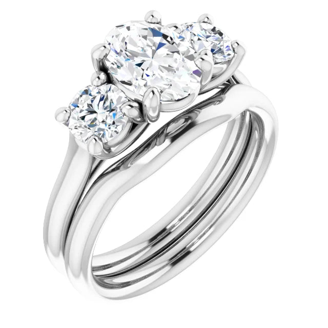 Oval White Gold Tri Stone Lab Diamond Engagement Ring