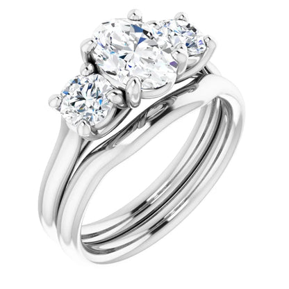 Oval White Gold Tri Stone Lab Diamond Engagement Ring