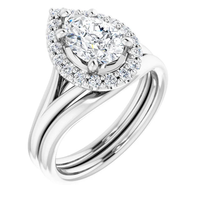 Pear White Gold Halo Solitaire Split Band Lab Diamond Engagement Ring 