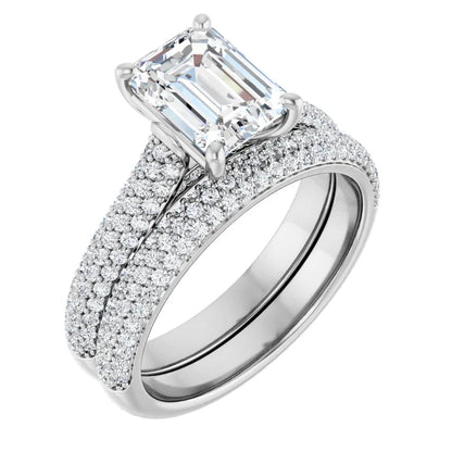 Emerald White Gold Pave Lab Diamond Engagement Ring 