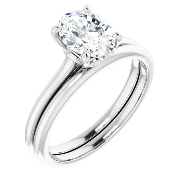 Oval White Gold Four Claw Solitaire Lab Diamond Engagement Ring 