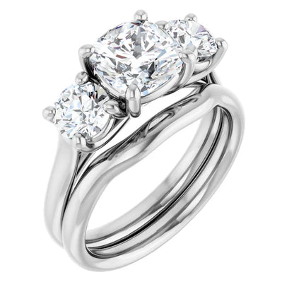 Cushion White Gold Tri Stone Lab Diamond Engagement Ring