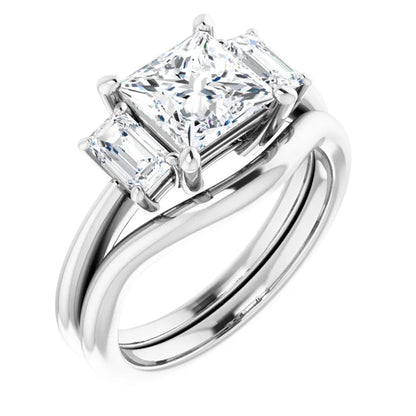 Princess White Gold Tri Stone Lab Diamond Engagement Ring