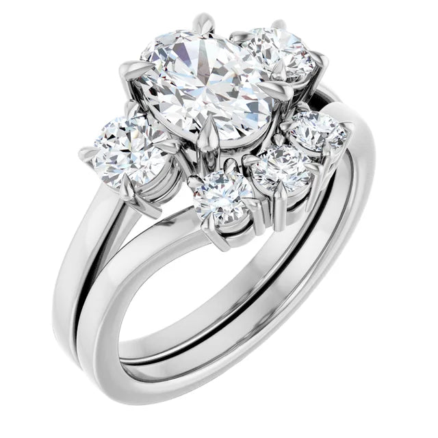 Oval White Gold Tri Stone Lab Diamond Engagement Ring 