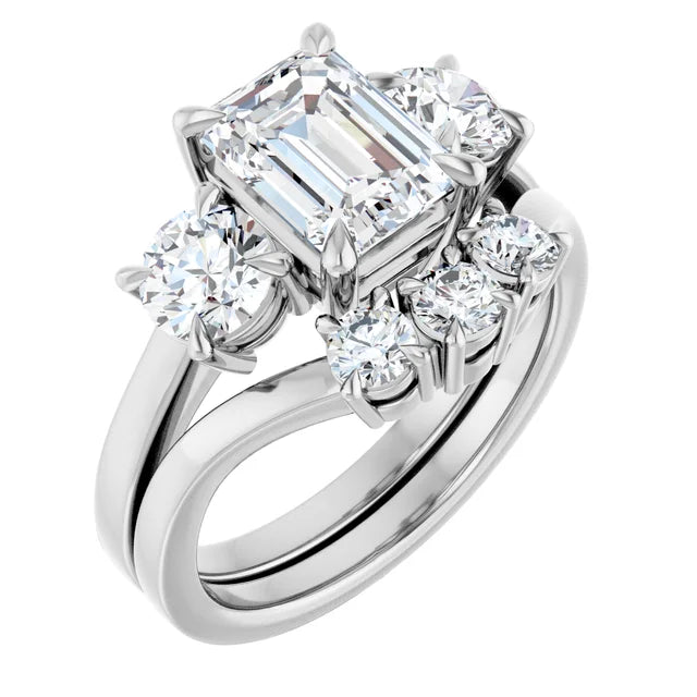 Emerald White Gold Tri Stone Lab Diamond Engagement Ring 