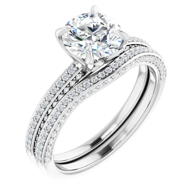 Round Brilliant White Gold Pave Lab Diamond Engagement Ring 