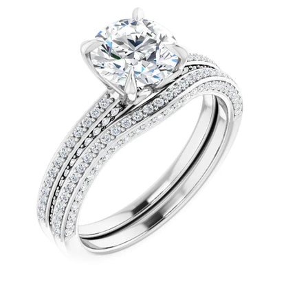 Round Brilliant White Gold Pave Lab Diamond Engagement Ring 