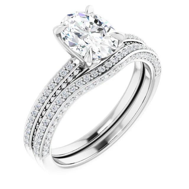 Oval White Gold Pave Lab Diamond Engagement Ring 