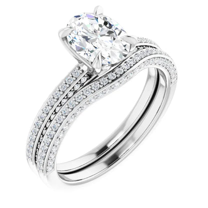 Oval White Gold Pave Lab Diamond Engagement Ring 