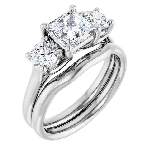 Princess White Gold Tri Stone Lab Diamond Engagement Ring