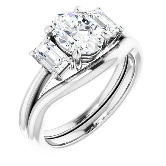 Oval White Gold Tri Stone Lab Diamond Engagement Ring