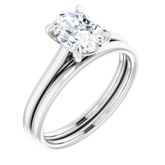 Oval White Gold Four Claw Solitaire Lab Diamond Engagement Ring 