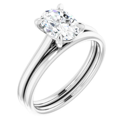 Oval White Gold Four Claw Solitaire Lab Diamond Engagement Ring 