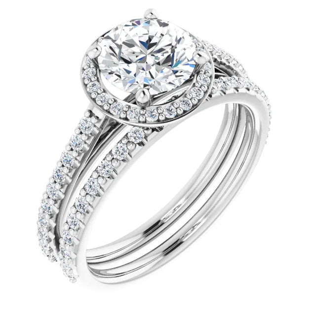 Round Brilliant White Gold Halo Lab Diamond Engagement Ring 