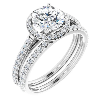 Round Brilliant White Gold Halo Lab Diamond Engagement Ring 