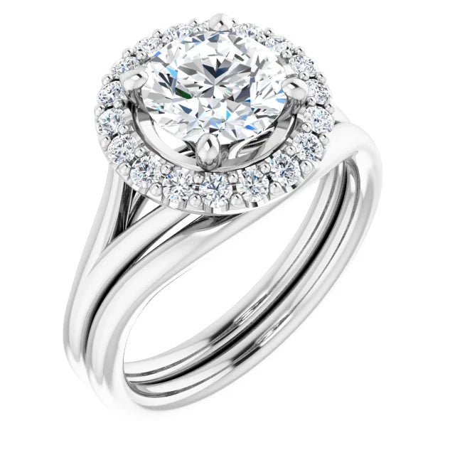Round Brilliant White Gold Halo Solitaire Split Band Lab Diamond Engagement Ring 