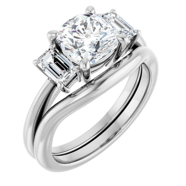 Cushion White Gold Tri Stone Lab Diamond Engagement Ring