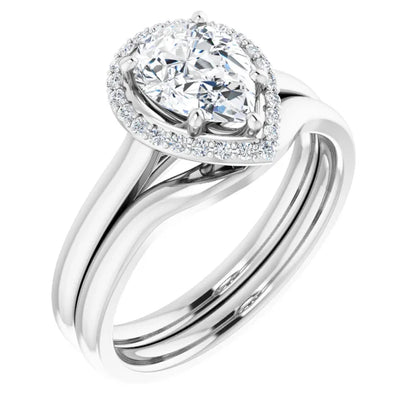 Pear Halo Solitaire Lab Diamond Engagement Ring White Gold. 