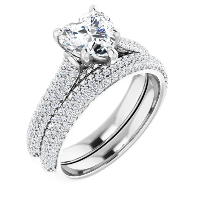 Heart White Gold Pave Lab Diamond Engagement Ring 