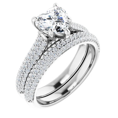 Heart White Gold Pave Lab Diamond Engagement Ring 