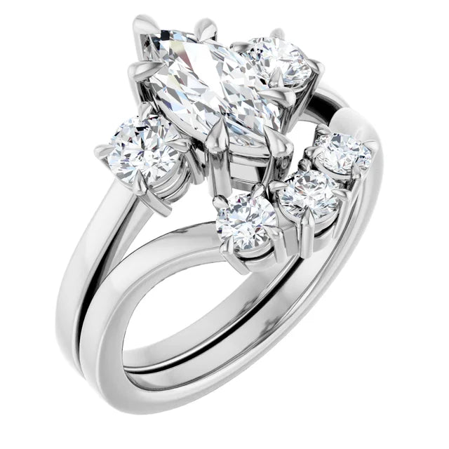 Marquise White Gold Tri Stone Lab Diamond Engagement Ring 