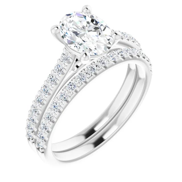 Oval White Gold Pave Style Lab Diamond Engagement Ring 