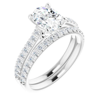 Oval White Gold Pave Style Lab Diamond Engagement Ring 