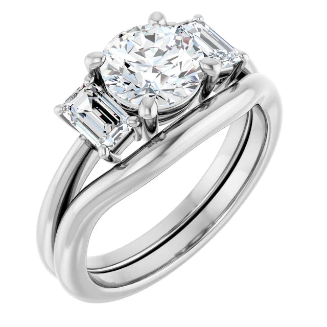 Round Brilliant White Gold Tri Stone Lab Diamond Engagement Ring